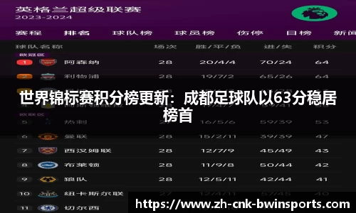 世界锦标赛积分榜更新:成都足球队以63分稳居榜首